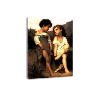 Imagem de LXURY Bouguereau.At the Edge of the Brook.Reprodução de pinturas famosas. Arte de parede em tela. Pôsteres e impressões. Imagem para decoração de casa 80 x 112 cm Moldura interna