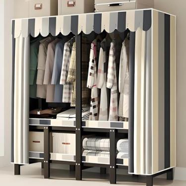 Imagem de Guarda-roupa Dobrável, Guarda-roupa Portátil Parede De Tubo Espessado Dobrável De Uma Peça Forte E Durável Para Dureza Total, Guarda-roupa De Pano Mais Largo, Mais Profund, 145 * 50 * 170cm