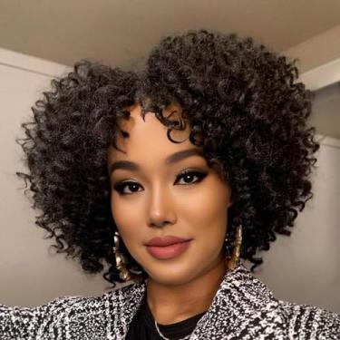 Imagem de MIMAN 5 pacotes de extensões de cabelo cacheado curto de 20 cm de crochê jamaicano, ondas do oceano, crochê para mulheres negras, faça você mesmo, penteado de rabo de cavalo trançado moicano natural