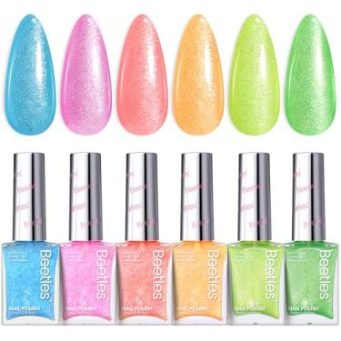 Imagem de Conjunto de esmalte de unhas Beetles Neon, kit de esmalte com glitter de 6 cores, rosa, azul, verde, amarelo, laranja, néon, febre, neon, secagem rápida, presentes para mulheres, salão de beleza, kit