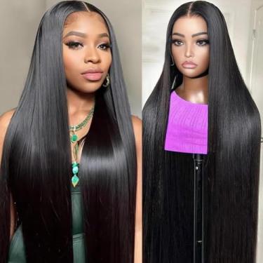 Imagem de Peruca frontal de 28 polegadas, 33 x 15 cm, cabelo humano pré-arrancado, HD, liso, frente de renda, cabelo humano, densidade de 180%, cabelo humano, preto natural, preto natural