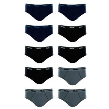 Imagem de Kit 10 Cuecas Slip 100% Algodão Mash - Azul/Preto/Cinza, G, Azul, Pret