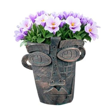 Imagem de Rrlihjgu Vaso de Flores com Rosto Abstrato - Vaso de Plantas de Cabeça Abstrata em Resina - Interessante com Orifício de Drenagem e Decoração Colorida para Jardim Casa Varanda Dormitório