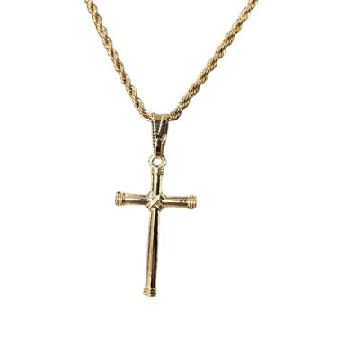 Imagem de Cordão Baiano Masculino 4mm 60cm Banhado a Ouro 18K Pingente Cruz Crucifixo Manto Sagrado Exclusivo