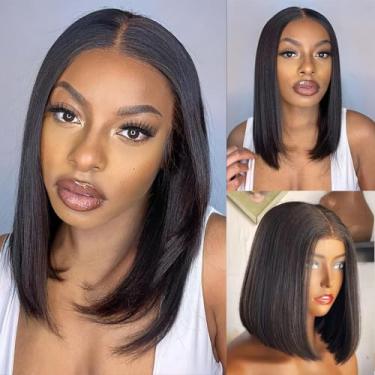 Imagem de Peruca Bob com fecho de 15 x 15 cm, cabelo humano, liso, 40,6 cm, peruca bob, sem cola, peruca de renda pré-arrancada para mulheres, densidade de 180%, perucas brasileiras, pré-arrancadas, cor natural