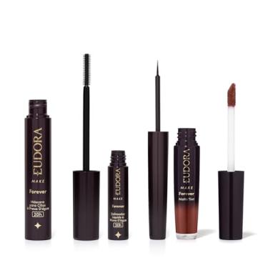 Imagem de Combo Eudora Make: Máscara Cílios Forever 8g + Delineador Líquido Forever 3ml + Batom Líquido Nude Icônico 4ml