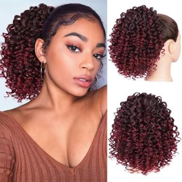 Imagem de Lommel Rabo de cavalo com cordão para mulheres negras, extensão de rabo de cavalo de 25 cm para mulheres negras, extensões de cabelo encaracolado para meninas, cabelo cacheado afro crespo para uso