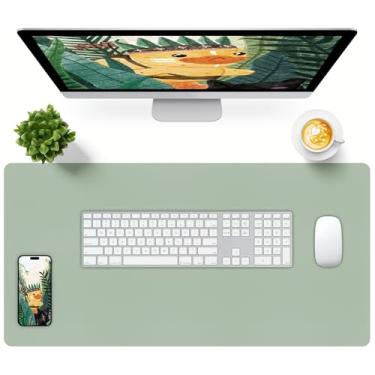 Imagem de Bloss Tapete de mesa de couro, mouse pad grande, tapete protetor de mesa antiderrapante, mata-borrão de mesa de couro, almofada de mesa à prova d'água para decoração de escritório / verde cinza (80 ×