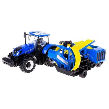 Imagem de Miniatura Trator Agrícola New Holland T7.315 C/ Cultivador Azul Bburag