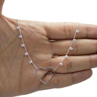 Imagem de Colar Choker Cordao Coração Com Pedras Folheada A Prata 925 - Papillon