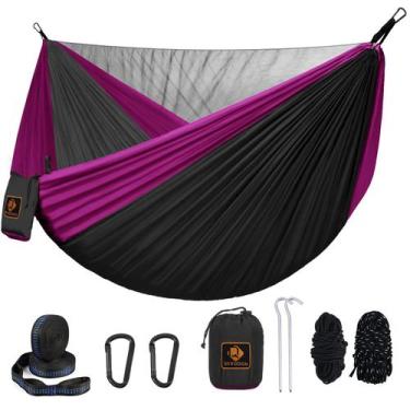Imagem de Hammock Qevooon Camping com mosquiteiro de nylon preto e rosa