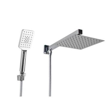 Imagem de Ducha Chuveiro Inox 304 20x20 cm com Ducha Manual em ABS com Trava - A