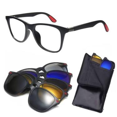 Imagem de Oculos de Sol Armação com Clip On Troca Lente Preto Polarizado Uv  - 2