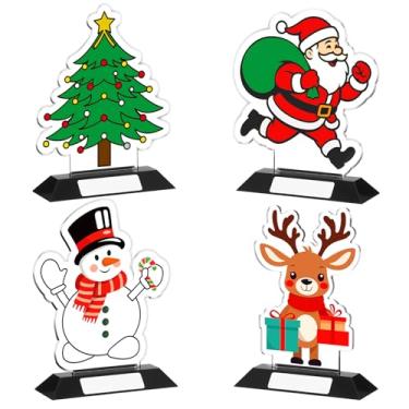 Imagem de Soaoo 4 peças troféu de Natal engraçado acrílico árvore de Natal alce Papai Noel boneco de neve suéter feio festa troféu prêmios presentes para decorações de Natal, lembrancinhas de festa, 13,5 cm