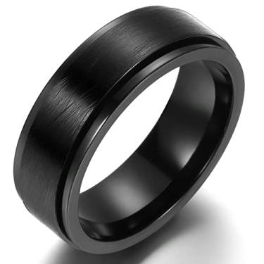 Imagem de Adreamz Anel giratório antiansiedade com runas viking chaveiro grego para homens 8 mm preto aço inoxidável giratório, Metal não precioso, Sem pedra preciosa