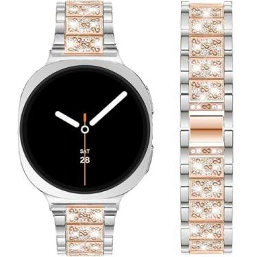 Imagem de DEALELE Pulseiras de substituição compatíveis com Samsung Galaxy Watch 8 de 40 mm/44 mm/8 Classic de 46 mm, diamante de strass brilhante, textura S, para mulheres e homens (Siver-ouro rosa)