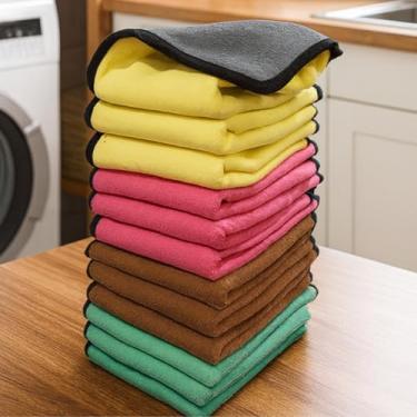 Imagem de Panos Microfibra De Limpeza Flanela Absorvente Dupla Face Toalha Lavável Multiuso Automotivo 28x38cm 12 Unidades Reutilizável Pia Móveis Carro Limpeza Geral Casa Flanela - (CORES SORTIDAS)