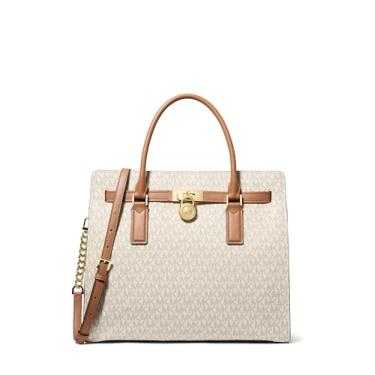 Imagem de Michael Kors Bolsa grande Hamilton, ferragens douradas/sarja revestida com assinatura MK/baunilha/bolota