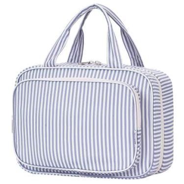 Imagem de Bolsa de higiene pessoal de viagem Narwey listrada para mulheres azul 