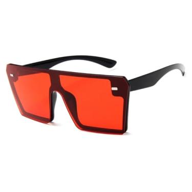 Imagem de Óculos de sol vintage de armação grande, feminino, luxuoso, masculino, punk, popular, grande, UV400 (preto-vermelho)