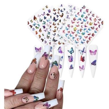 Imagem de Kit Adesivos De Unha 3d 3 Cartelas Borboletas Holográfico - zem