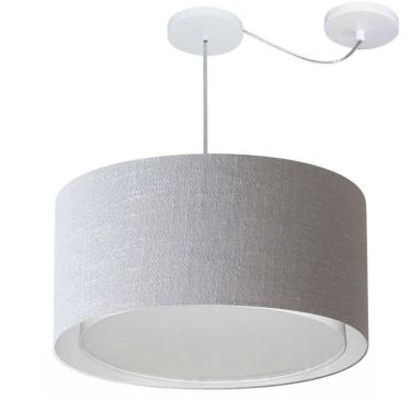 Imagem de Lustre Pendente Cilíndrico Com Desvio De Centro Vivare Md-4315 Cúpula Em Tecido 50x30cm - Bivolt Rustico-cinza 127/220v