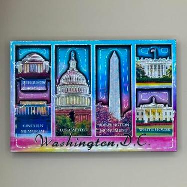 Imagem de Ímã de geladeira de lembrança Washington DC, marcos de design 3D, material MDF, várias cores (Rosa/Azul WDC)