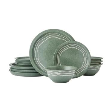 Imagem de Pfaltzgraff Nature's Pallet Conjunto de louça de grés com 12 peças, serviço para 4, estilo moderno, aros altos para uso diário, verde