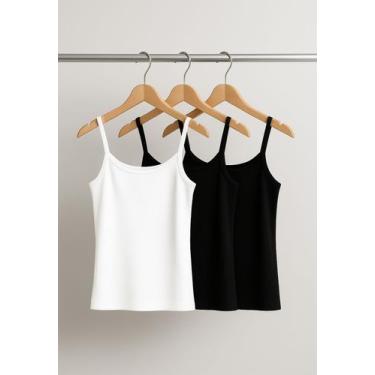 Imagem de Kit 3 Regatas Alcinha Canelada Preta, Branca e Preta Salvatore - Salva