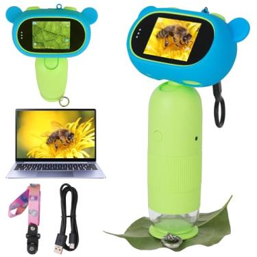 Imagem de Microscópio para crianças 5.1 cm tela IPS 500X-1000X digital portátil para crianças com 8 luzes LED para adultos/crianças, compatível com Mac/Windows