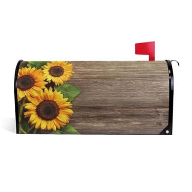 Imagem de Wamika Linda capa para caixa de correio girassol vintage madeira capa para caixa de correio capa magnética outono flor envelopes postais caixa capa para jardim grande tamanho 65 cm x 21