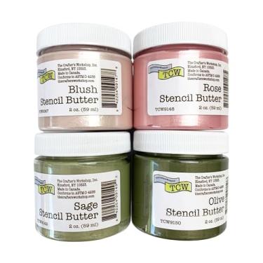Imagem de The Crafter's Workshop Manteiga de estêncil média, fácil de espalhar, adiciona brilho, brilho e textura colorida, limpa com água, pacote com 4, 59 ml cada, pétalas e ervas