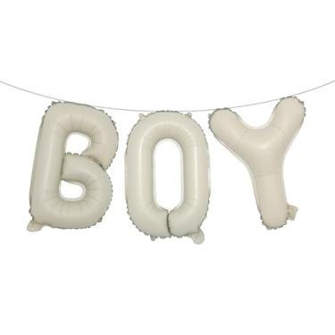 Imagem de Letras de balão de 40,6 cm para meninos ou meninas | Balões reveladores de gênero, decorações de revelação de gênero | Decorações de chá de bebê (creme para meninos)