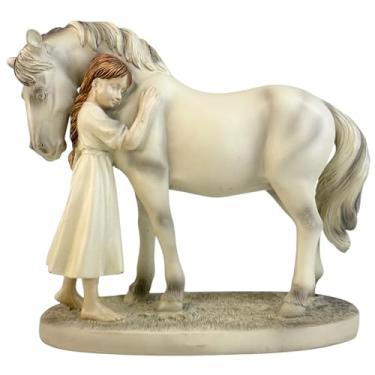 Imagem de Top Brass Girl Embraces Horse Figurine – Handcrafted Resin Statue, White Steed Equestrian Lover Art Gift – 6.5” x 7.5” Rustic Farmhouse Cowgirl Sculpture for Home, Ranch, or Cabin Décor