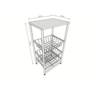 Imagem de Fruteira De Chão Cozinha Aço Mdf 3 Cestos Multiuso