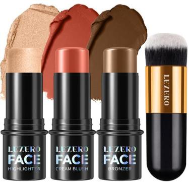 Imagem de Kit de maquiagem Contour Stick Lezero com iluminador, blush e bronzead