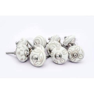 Imagem de Maçanetas de cerâmica pintadas à mão brancas JGARTS 20 4 cm