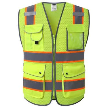 Imagem de Colete de segurança JKSafety Hi-Vis Neon Yellow com fitas refletivas