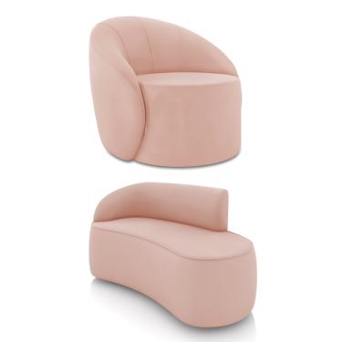 Imagem de Sofá 2 Lugares Orgânico 140cm Morgan e Poltrona Lua Veludo Rose D03 - D'Rossi