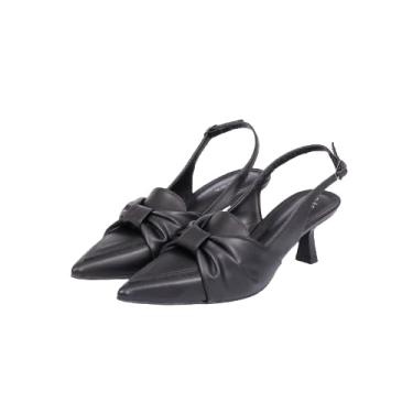 Imagem de Scarpin Feminino De Couro Bico Fino Com Laço Salto Taça Baixo Not Me (Preto, BR, Adulto, Numérico, 35)