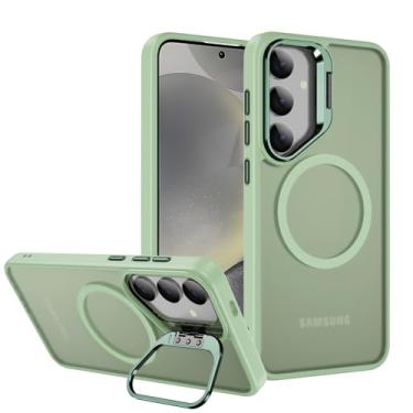 Imagem de Meifei Capa para Samsung Galaxy S24 (SM-S921U, SM-S921U1), compatível com Magsafe com suporte, capa protetora à prova de choque para Galaxy S24 2024 6,2 polegadas (verde claro)