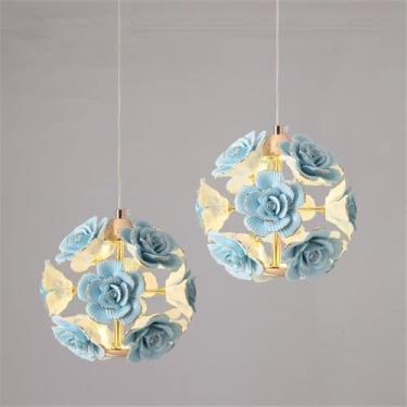 Imagem de Lâmpada Pingente de Flor de Rosa Contemporânea LED Americana Pastoral Cerâmica Restaurante Quarto Bar Balcão Cloakroom Corredor Luz (B 2 luzes)