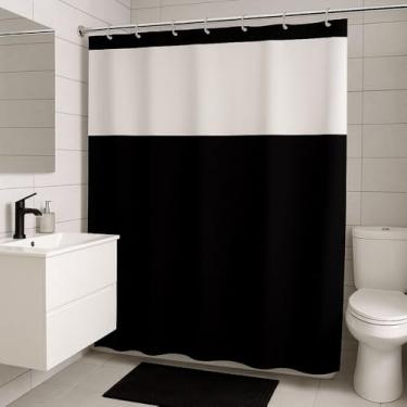 Imagem de Cortina para Box de Banheiro com Visor Transparente Lisa Antimofo com Ganchos – Diversas Cores (Preta)