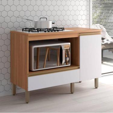 Imagem de Balcão Macadâmia 1200mm P/Cooktop 5 Bocas Freijó/Branco - Telasul, Fre