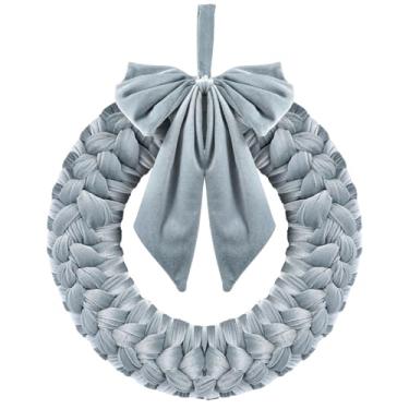 Imagem de Guirlanda de veludo azul de Natal de 35,5 cm, decoração de Natal, porta da frente, enfeite de veludo com laço, decorações de Natal, para mesa, lareira, varanda, janela, parede, ano novo, festa em casa