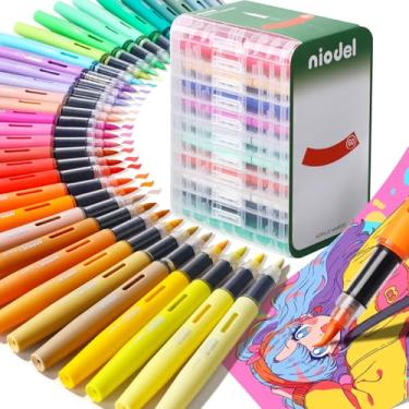 Imagem de Niodel Marcadores de tinta acrílica, ponta de pincel de 60 cores vibrantes, canetas de tinta à base de água para pintura rupestre, madeira, metal, cerâmica, vidro, tela, decoração de ovos, artesanato