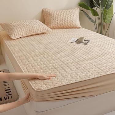 Imagem de Protetor de colchão elástico para todas as estações, lençol de elástico espesso à prova de poeira, capa de colchão macia para a pele, com faixa elástica, antiderrapante, durável, colcha-cáqui|120 x