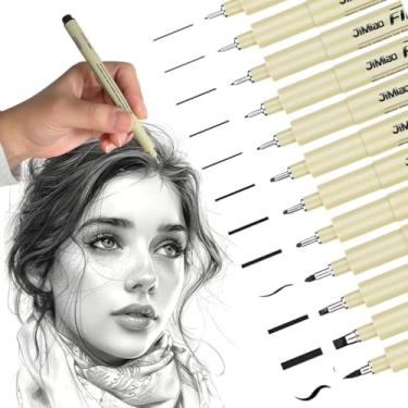 Imagem de Kit 12 Canetas Canetinha Nanquim Profissional para Mangá Desenho Técnico Artístico Lettering Brush Sakura Letter Caligrafia Ultra Qualidade