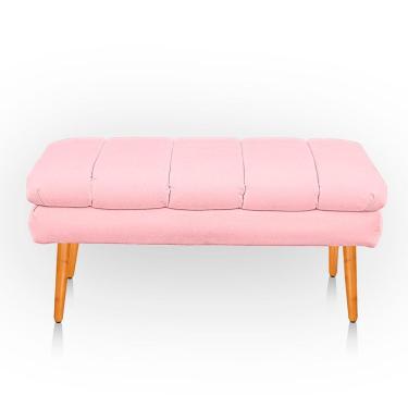 Imagem de Puff Aparador Estofado Italy Decorativo Veludo Cor Rosa Bebe