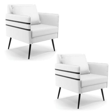 Imagem de Kit 02 Poltronas Corino Branco Pés Palito De Ferro Preto